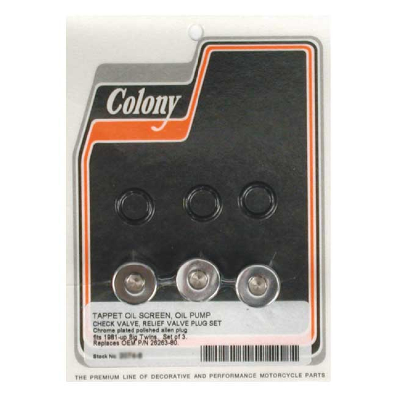 COLONY OIL PUMP & CRANKCASE PLUG SET CHROME, ALLENHEAD STYLE 81-99 BIG 989057