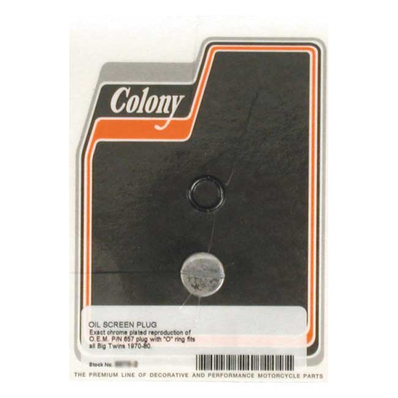 COLONY PLUG, OIL SCREEN CRANKCASE CHROME, OEM REPRODUCTION 989068
