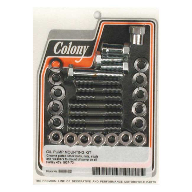 COLONY OIL PUMP MOUNT KIT OEM STYLE CHROME, INCL. ALL STUDS 989101