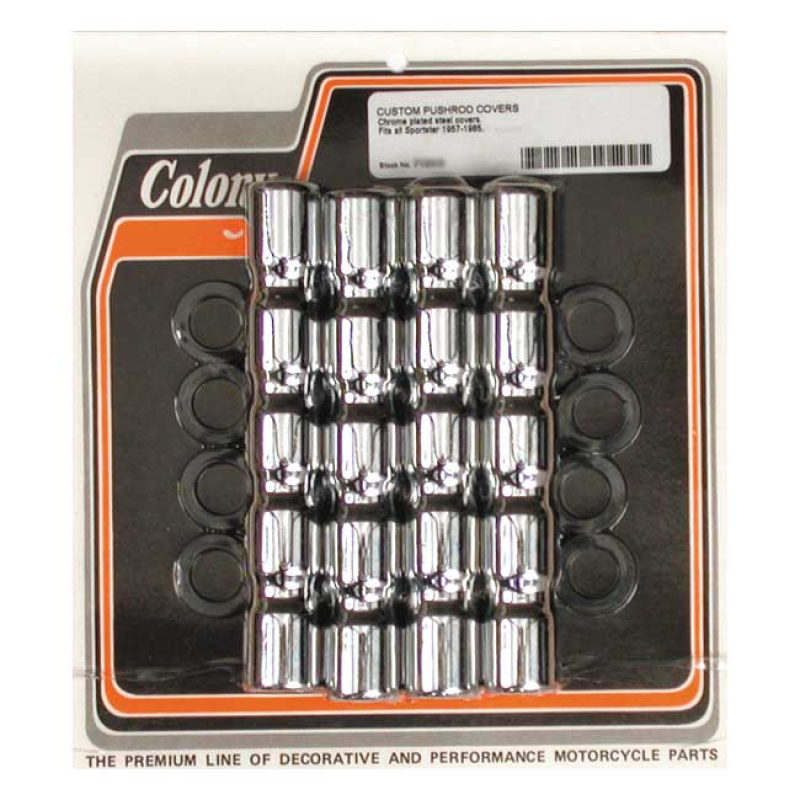 COLONY, XL RIBBED LOWER PUSHROD COVER SET. CHROME CHROME PLATED STEEL, 989317