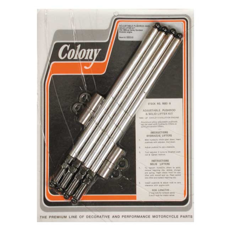 COLONY, ALUMINUM ADJ. PUSHROD SOLID CONVERSION KIT. EVO B.T. USED TO C 989350