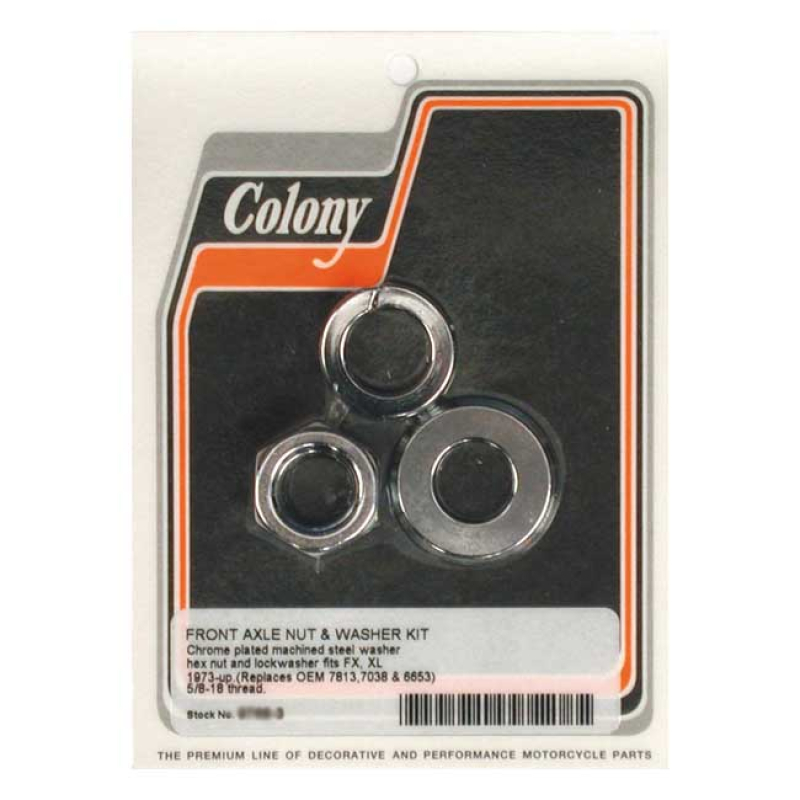 COLONY AXLE NUT & WASHER KIT FRONT, CHROME, 5/8"-18 THREADED 989364