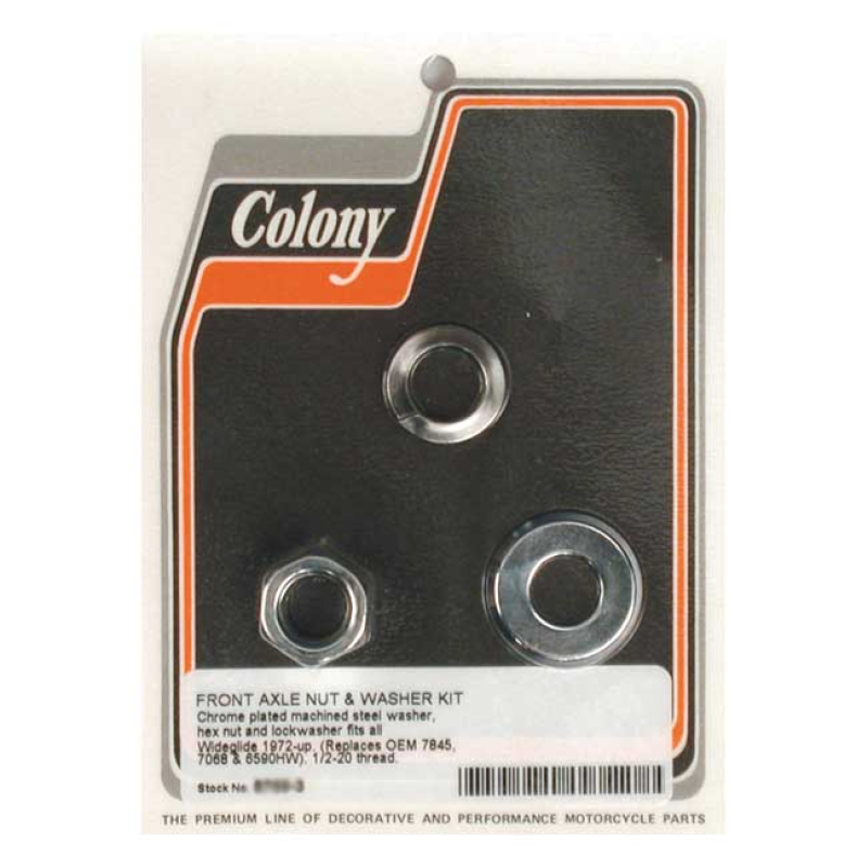 COLONY AXLE NUT & WASHER KIT FRONT, CHROME, 1/2"-20 THREADED 989365