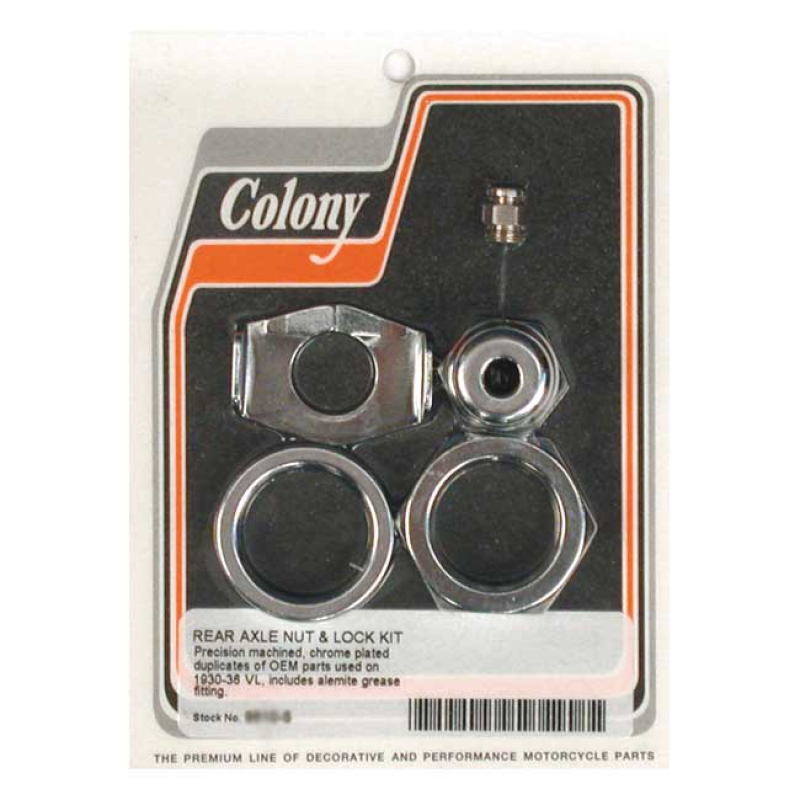 COLONY REAR AXLE NUT & LOCK KIT CHROME 989373