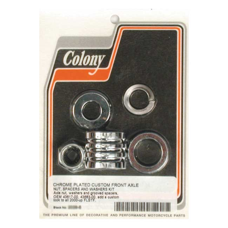 COLONY AXLE SPACER KIT FRONT, GROOVED CHROME 989405