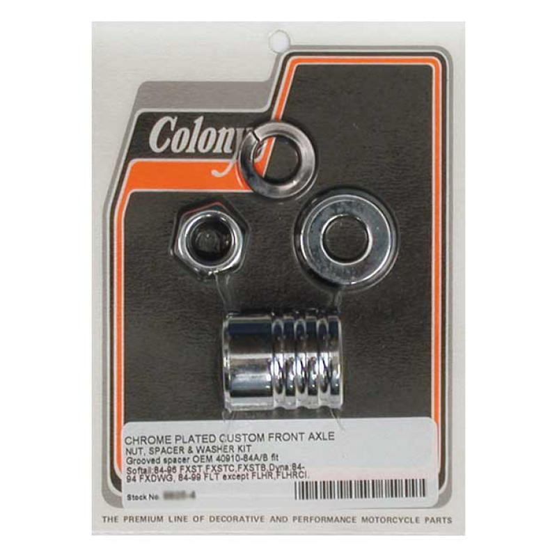 COLONY AXLE SPACER KIT FRONT, GROOVED CHROME 989411