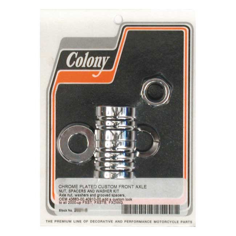 COLONY AXLE SPACER KIT FRONT, GROOVED CHROME 989415