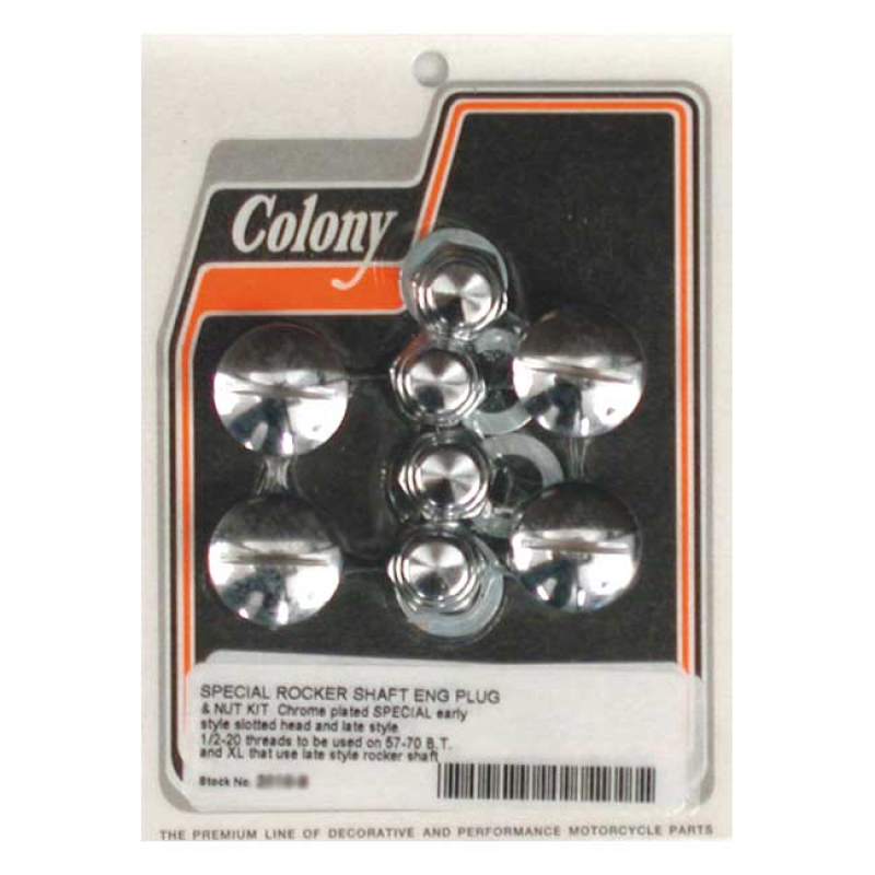 COLONY, ROCKER SHAFT PLUG & NUT KIT. SLOTTED. CHROME 989527