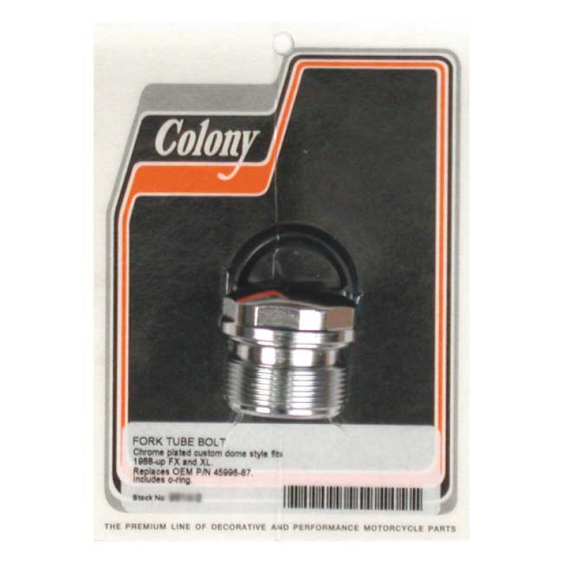 COLONY, 39MM FORK TUBE PLUG. CUSTOM DOMED. CHROME DIRECT REPLACEMENT F 989701