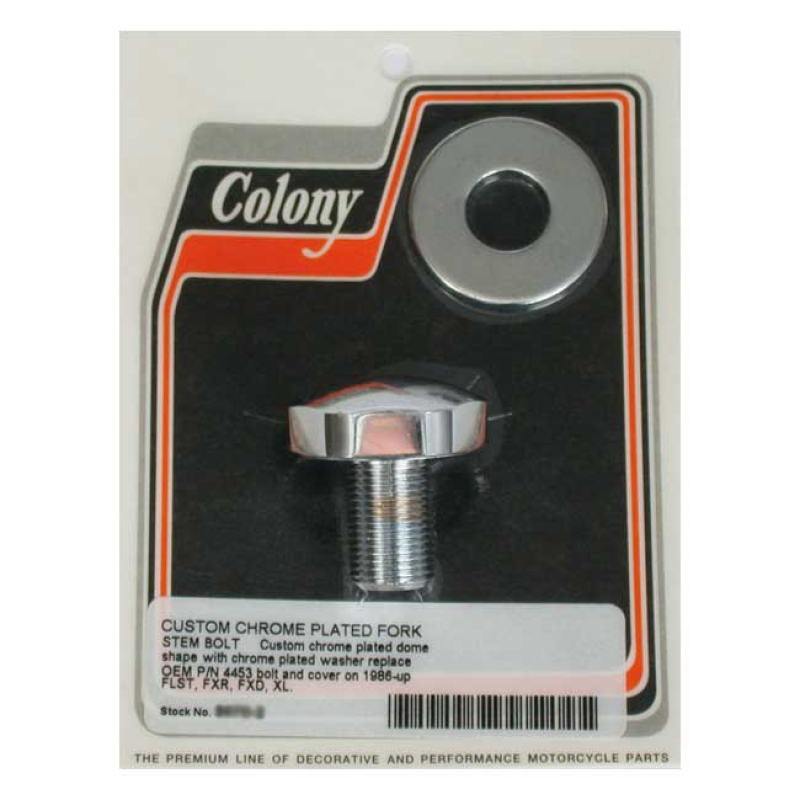 COLONY, FORK STEM BOLT & WASHER SET. CHROME CUSTOM DOMED HEAD. 5/8-18 989743