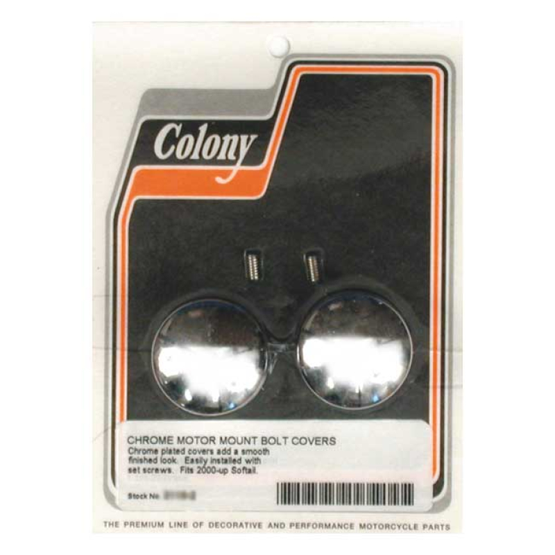 COLONY, MOTOR MOUNT BOLT COVERS. CHROME CHROMED PLATED DOMED COVERS. F 989897