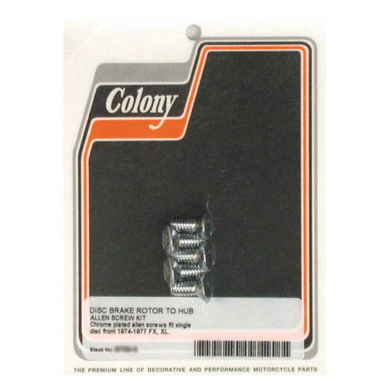 COLONY, FRONT BRAKE ROTOR BOLT KIT. CHROME CHROME PLATED FLATHEAD ALLE 989932