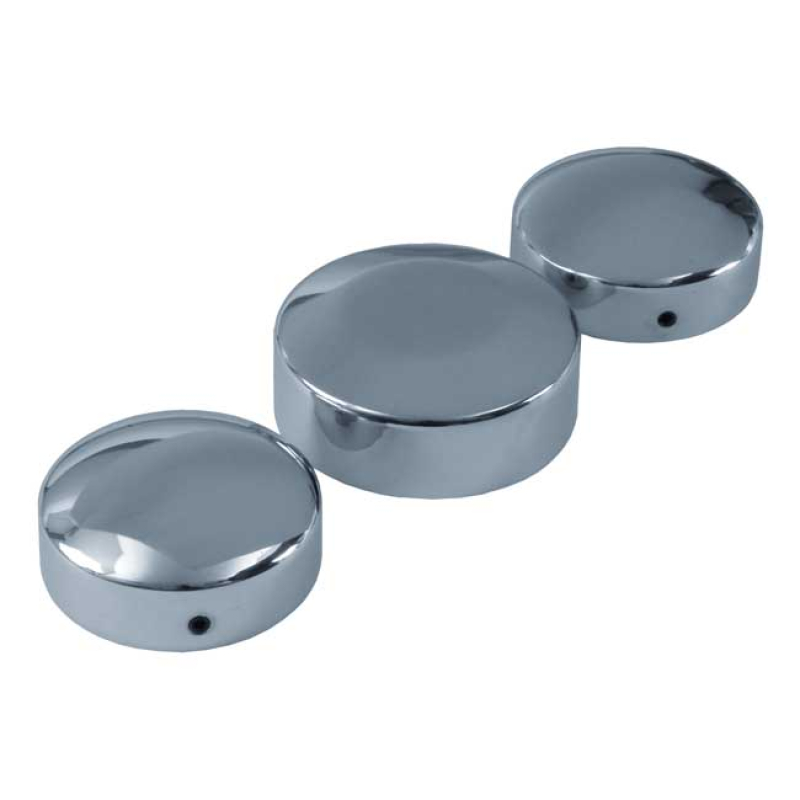 TRIPLE TREE NUT COVER SET. CHROME 3-PIECE SET. COVERS STEM NUT AND BOT 990111