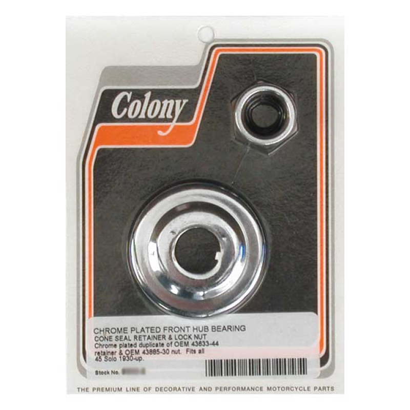 COLONY, WHEEL BEARING CONE SEAL RETAINER & NUT KIT. CHROME REPRODUCTIO 990117