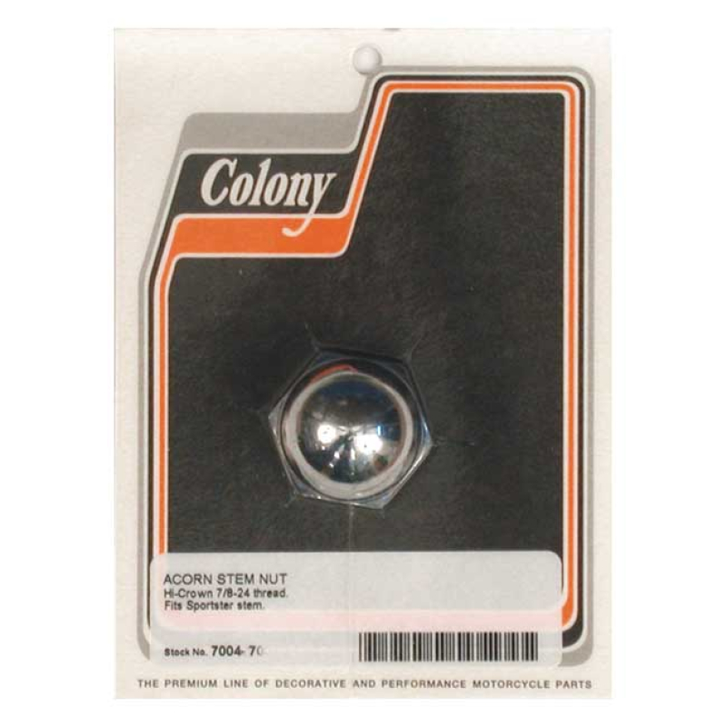 COLONY, FORK STEM NUT. FLAT BOTTOM. ACORN CHROME. FLAT BOTTOM. 7/8"-24 990590