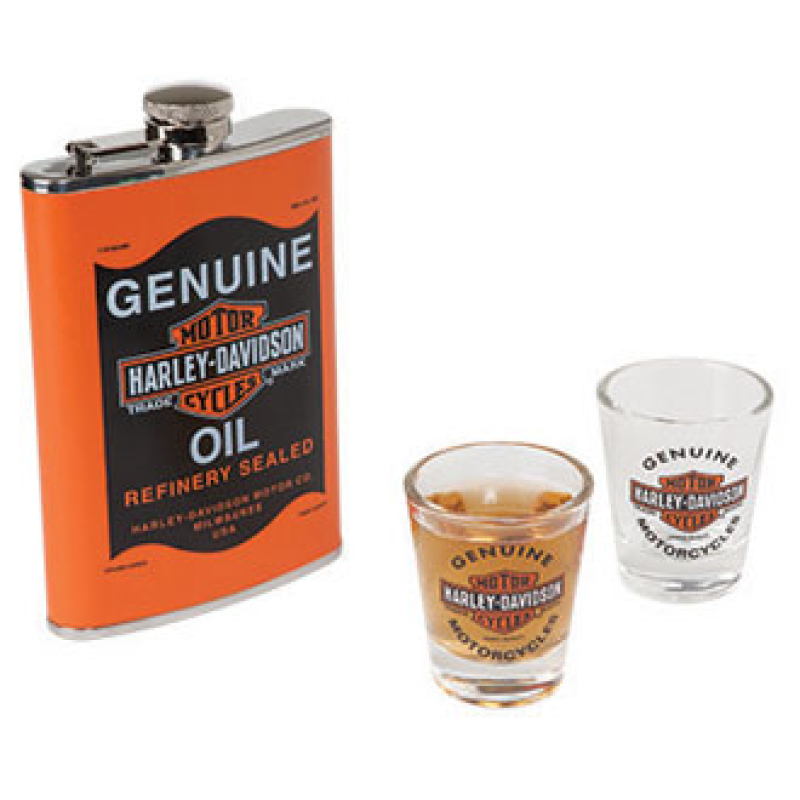 H-D OIL CAN FLASK & SHOT GLASS SET HDL-18557