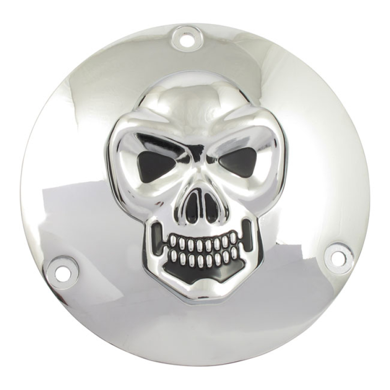 SKULL DERBY COVER 3-HOLE. CHROME 3-D SKULL DESIGN. 500578