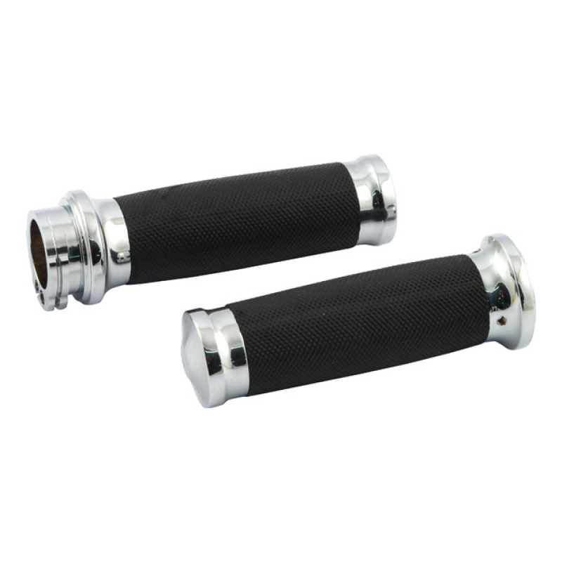 HANDLEBAR GRIP SET, CALIBER. CHROME CHROME PLATED. CNC MACHINED ALUMIN 504756