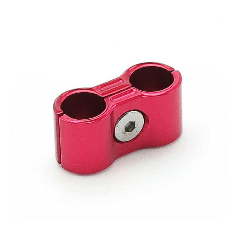 8MM SPARK PLUG WIRE SEPARATOR. GROOVED, RED ANODIZED ALUMINUM 2-PIECE 504865