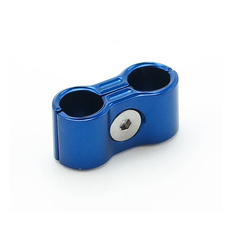 8MM SPARK PLUG WIRE SEPARATOR. GROOVED, BLUE ANODIZED ALUMINUM 2-PIECE 504870