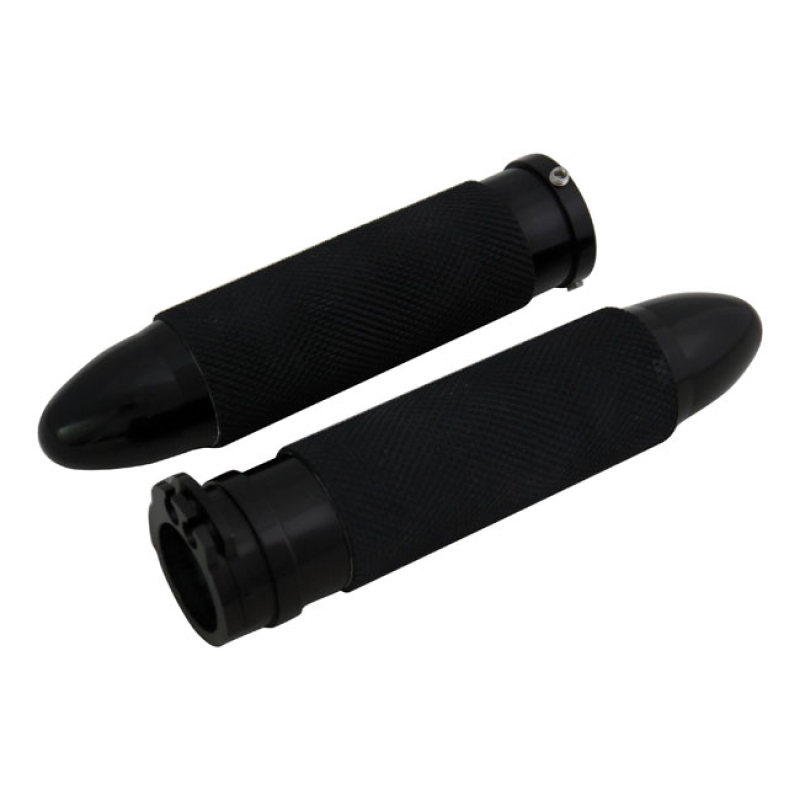 HANDLEBAR GRIP SET, BULLET. BLACK BLACK ANODIZED. MACHINED ALUMINUM HA 509012