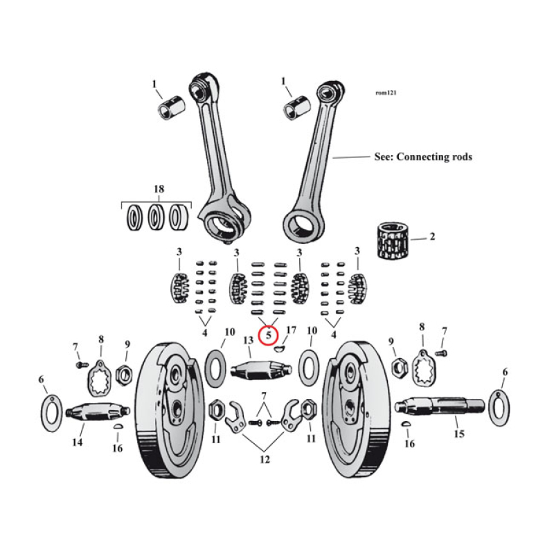 PINION SHAFT (RIGHT SIDE) & LONG CONROD ROLLERS, +.0010" FOR REFERENCE 517455