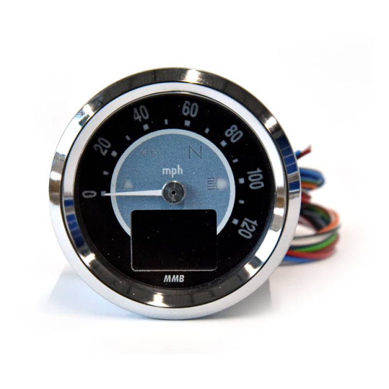 MMB 48MM ELECTRONIC SPEEDOMETER TARGET 120MPH CHROME 583862