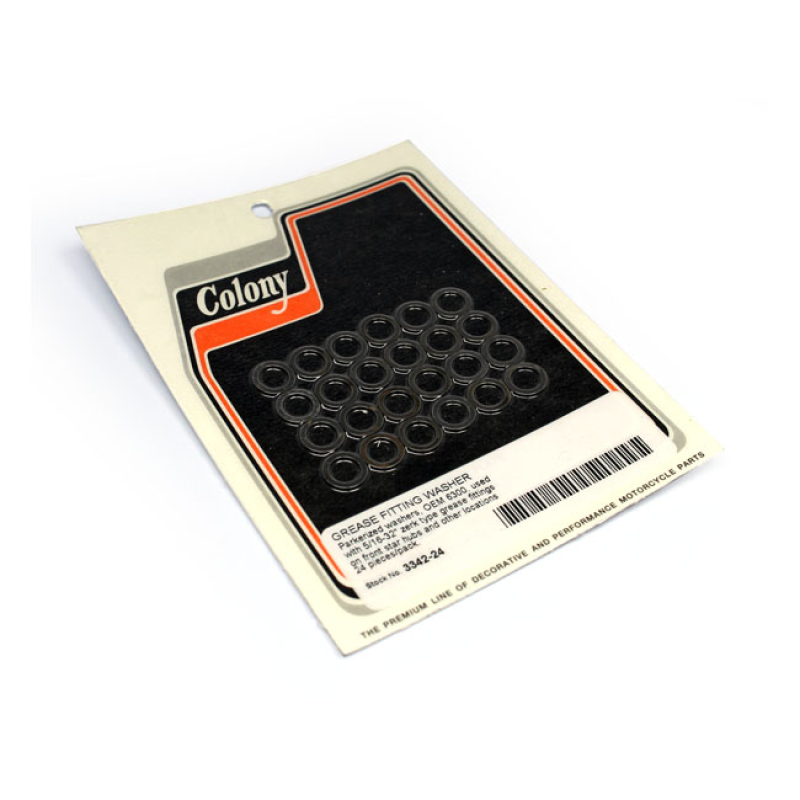 COLONY, GREASE NIPPLE WASHER SET BLACK PARKERIZED WASHERS. OEM REPRODU 590069