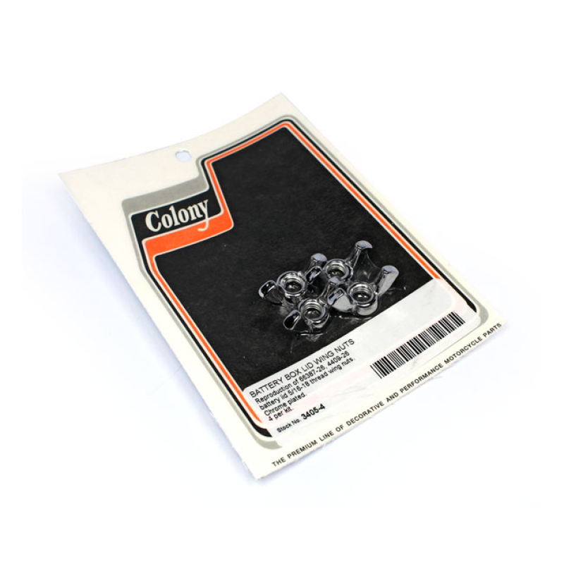 COLONY, 74/80" BATTERY BOX LID WING NUTS. CHROME CHROME PLATED. REPROD 590289