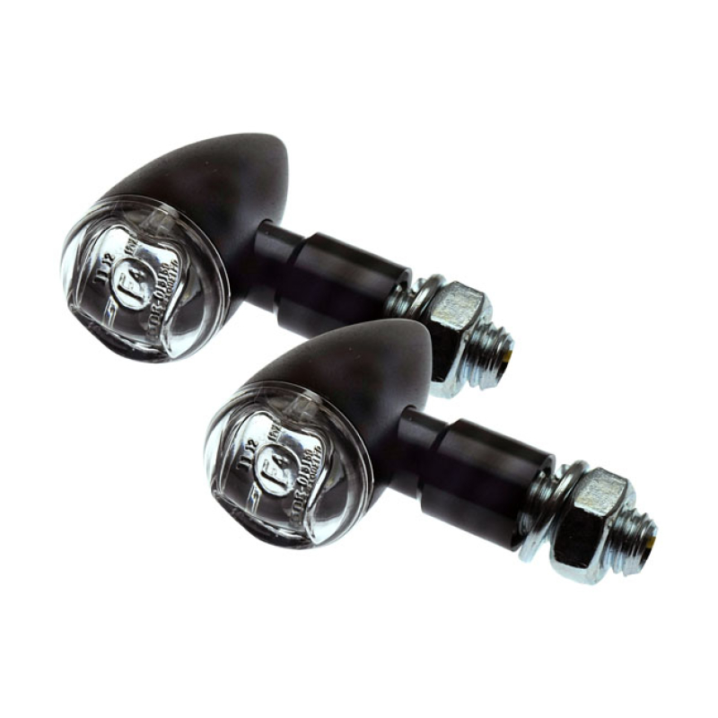 PB2 LED TURN SIGNALS BLACK, CLEAR LENS COMES WITH AN ALUMINUM HOUSING 597954