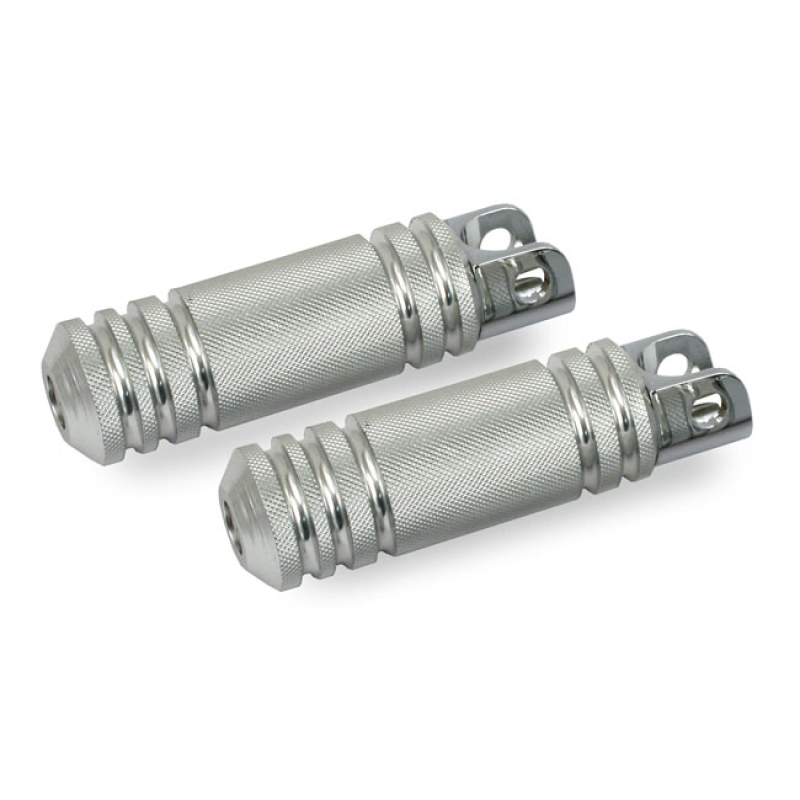 KNURLED ALUMINUM FOOT PEGS. LARGE DIAMETER. POLISHED TRADITIONAL H-D E 908920