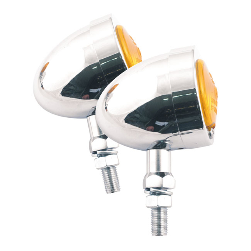 BULLET TURN SIGNALS, FLAT LENS. CHROME AMBER LENS. INCLUDES BULB. WITH 913806