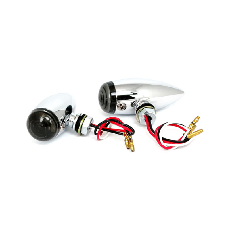 MICRO BULLET LED TAILLIGHT SET. CHROME. SMOKE LENS - CHROME ALUMINUM H 914118