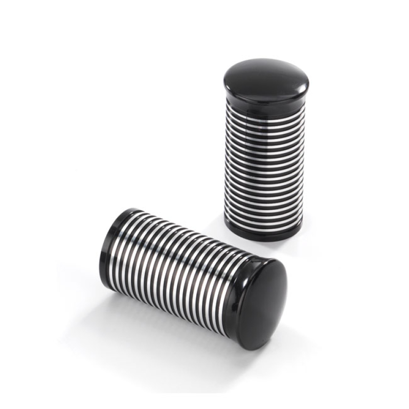 KUSTOM TECH, FL HANDLEBAR GRIP ENDS. RIBBED BLACK CC ALU BLACK ANODIZE 914962