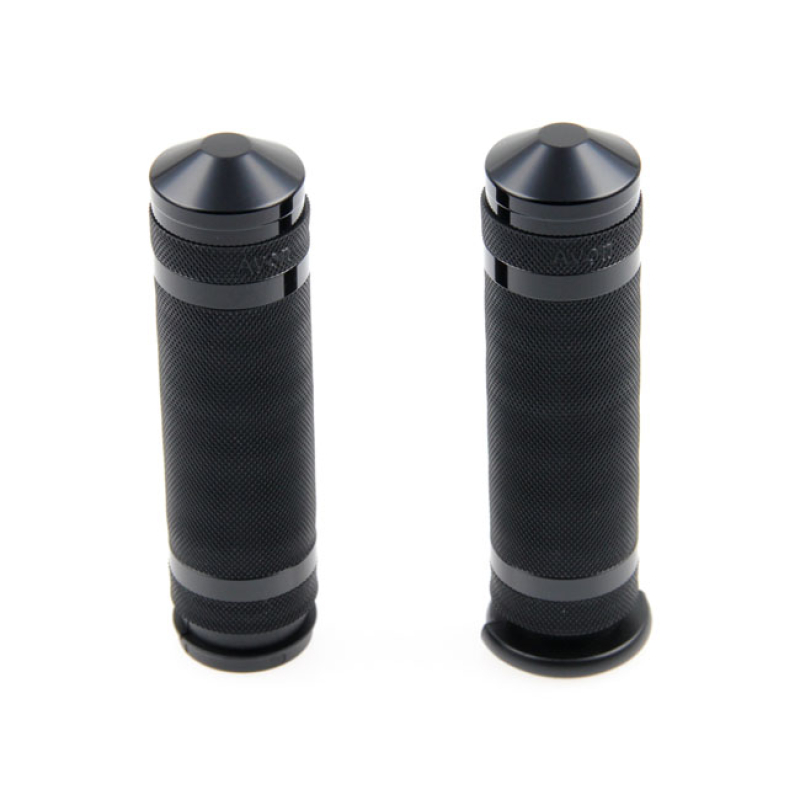 CULT-WERK, 1" / 25.4MM GROOVED HANDLEBAR GRIPS. BLACK BLACK POWDER COA 921683