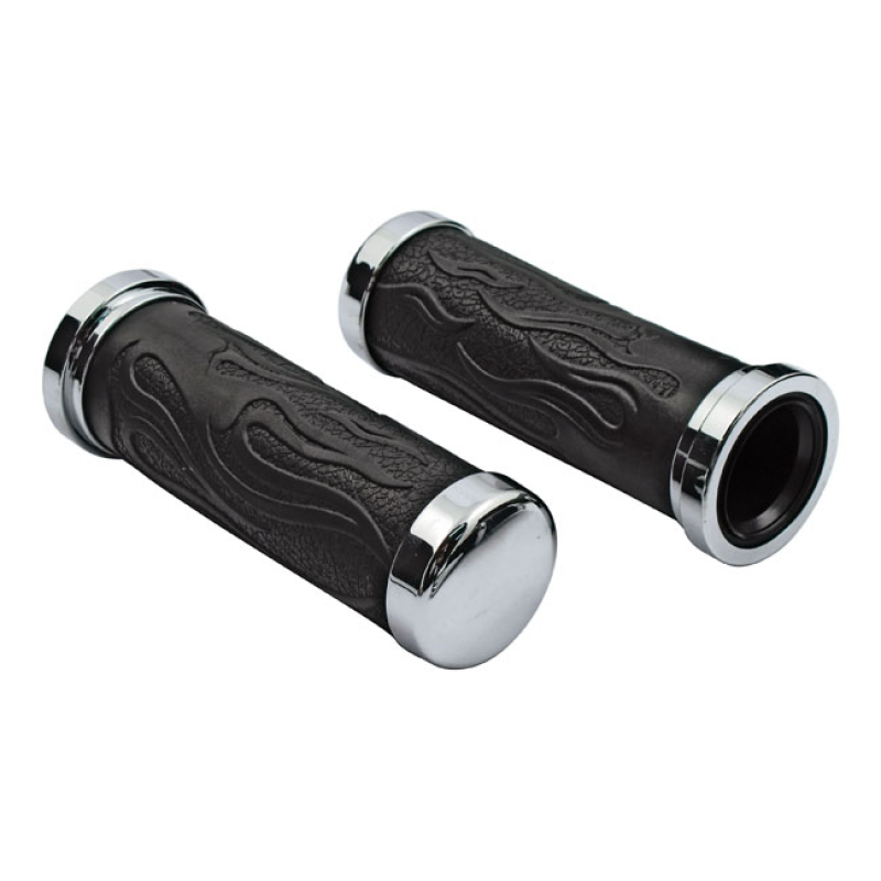 HIGHWAY HAWK, FLAMED HANDLEBAR GRIPS ALUMINUM GRIPS WITH A FLAMED RUBB 926536