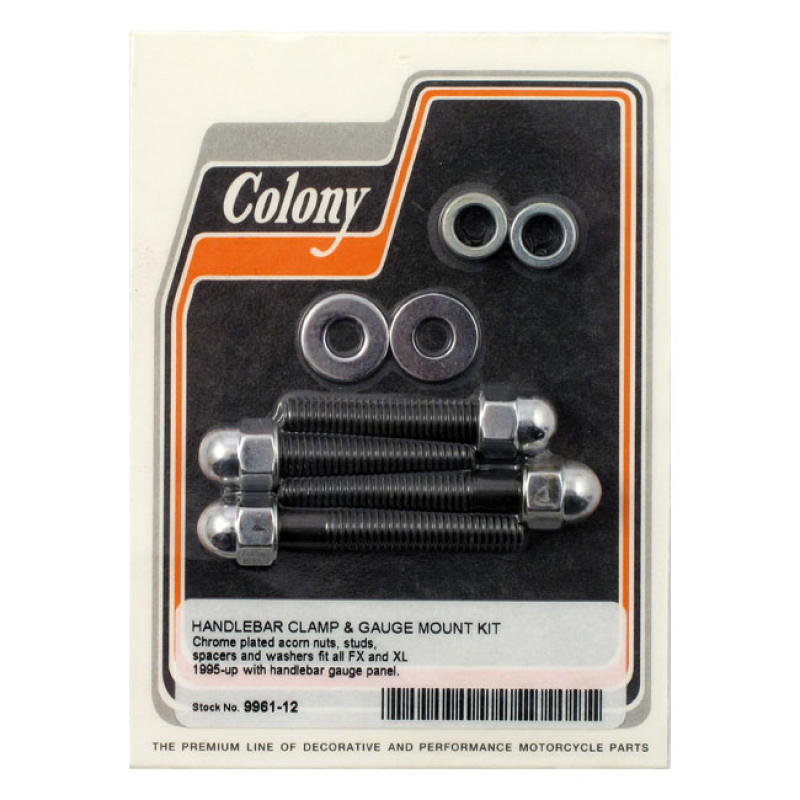 COLONY HANDLEBAR CLAMP & GAUGE MOUNT KIT. ACORN CHROME PLATED 929039