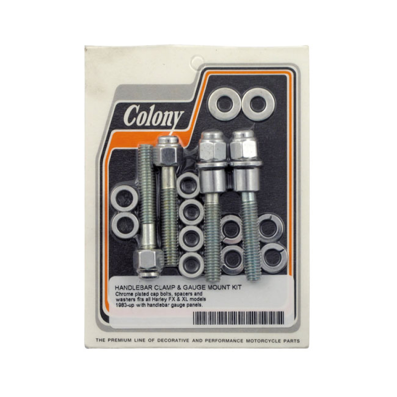 COLONY HANDLEBAR CLAMP & GAUGE MOUNT KIT. CAP 'CAP' STYLE BOLTS. CHROM 929061