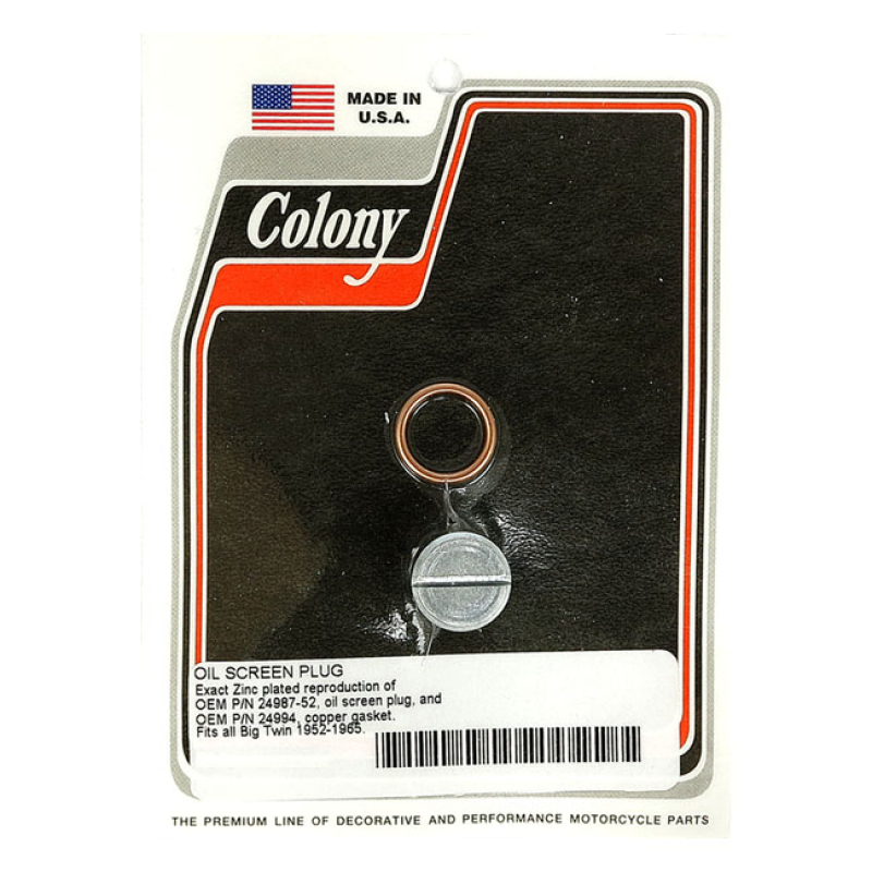 COLONY, OEM STYLE SLOTTED PLUG OIL SCREEN CRANKCASE. ZINC ZINC PLATED 929677
