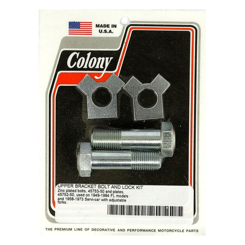 COLONY, FL ADJUSTABLE UPPER BRACKET BOLT & LOCK PLATE KIT ZINC PLATED 929896