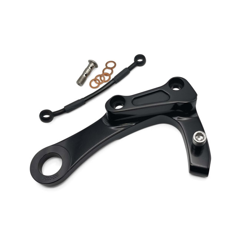 ARLEN NESS, SOFTAIL REAR CALIPER BRACKET. ALL BLACK BLACK ANODIZED FIN 936600