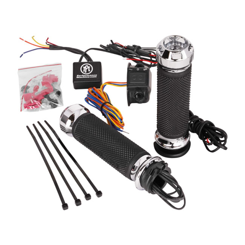 PM, APEX HEATED GRIPS. CHROME CHROME PLATED CNC MACHINED ALUMINUM. A D 941789