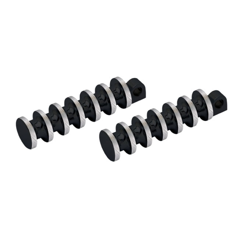 COVINGTONS, FINNED FOOT PEGS. BLACK BLACK ANODIZED CNC MACHINED ALUMIN 953803