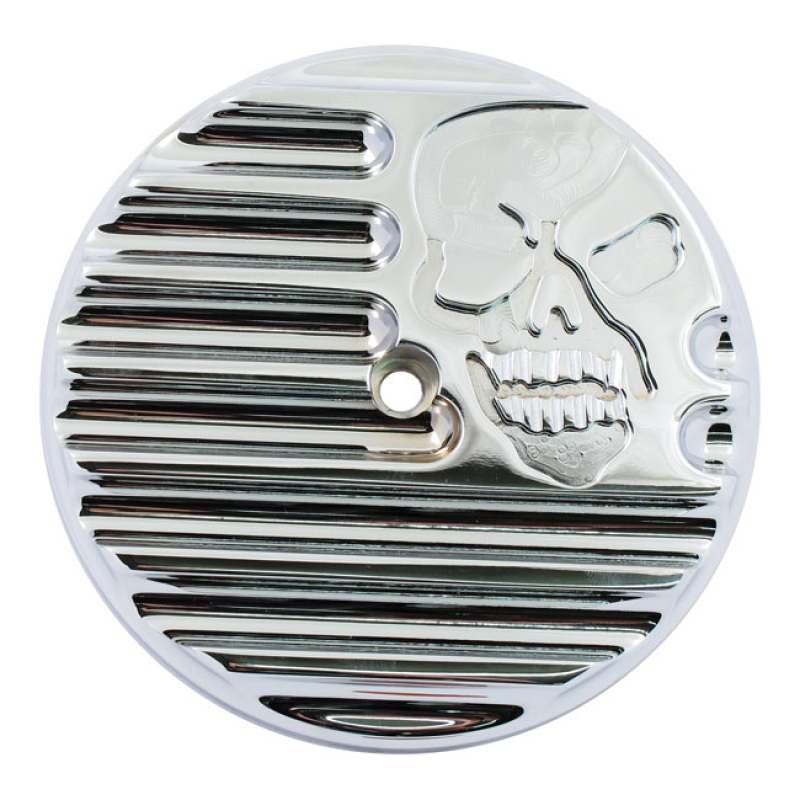 COVINGTONS, FINNED AIR CLEANER COVER INSERT. SKULL CHROME. CNC MACHINE 953866
