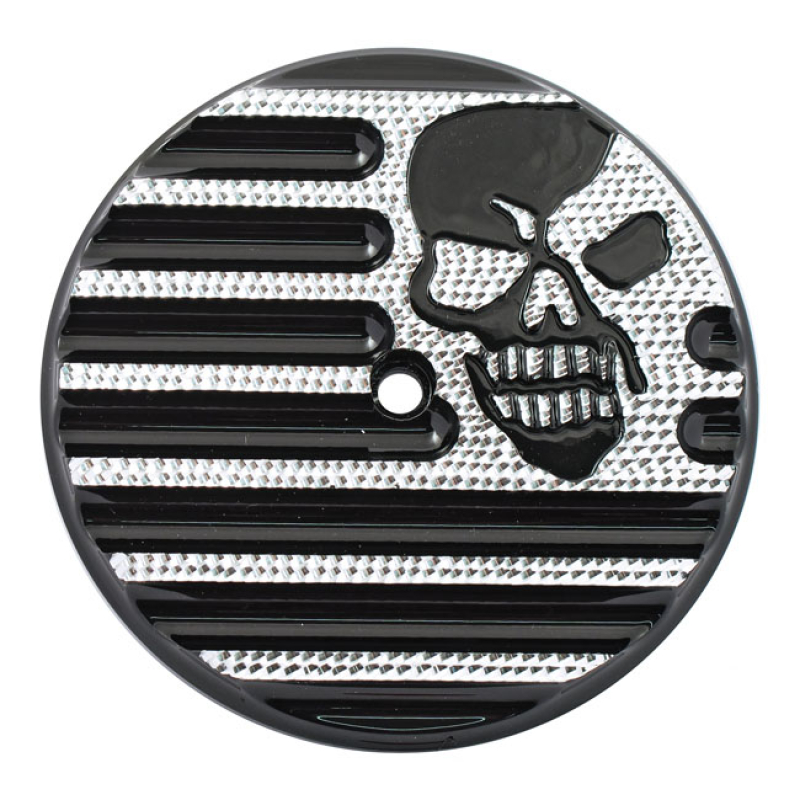 COVINGTONS, FINNED AIR CLEANER COVER INSERT. SKULL, DIAMOND BLACK ANOD 953867