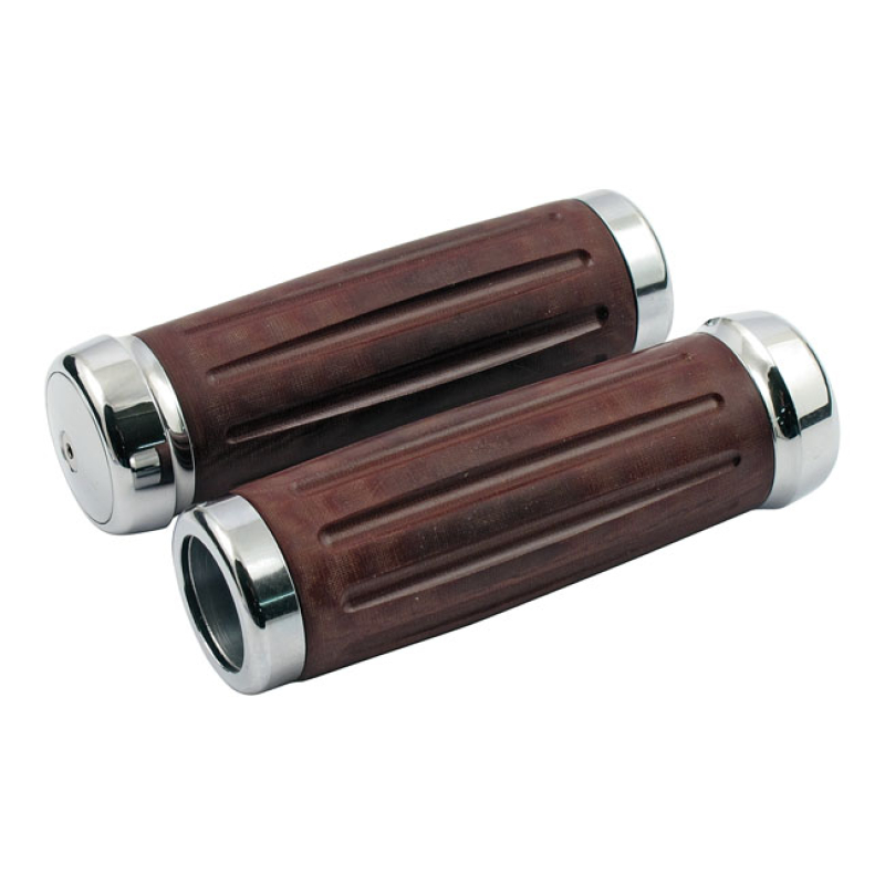 RIVERSIDE, BAKELITEÂ® RETRO HANDLEBAR GRIP SET. INT. THROTTLE CHROME. 954002