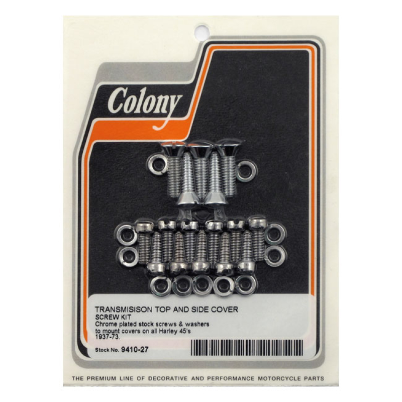 COLONY, TRANSMISSION TOP & SIDE COVER SCREW KIT. CHROME CHROME PLATED. 971334
