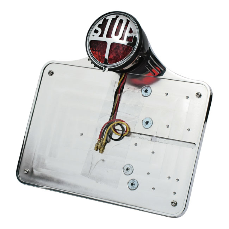 CPV LICENSE PLATE BRACKET POLISHED; WITH STOP LED TAILLIGHT; 143MM X 2 973058