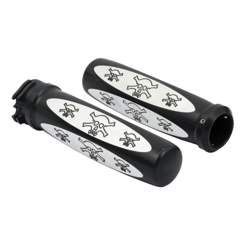 CPV, SKULL HANDLEBAR GRIP SET. BLACK CNC MACHINED BILLET BLACK CONTRAS 973064