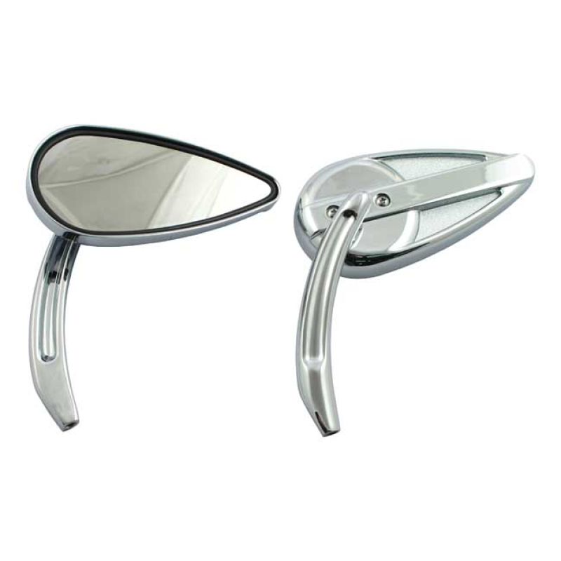 RETRO TEARDROP MIRROR SET. CHROME, ALUMINUM GROOVED STEM APPROX. MIRRO 980737